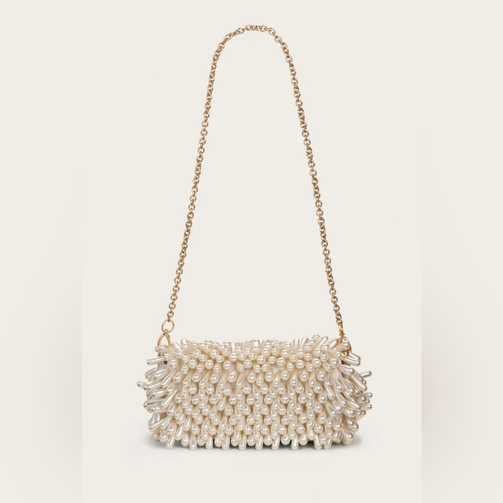 Cult Gaia Perla Shoulder Bag, Cream and Gold Studded Clutch